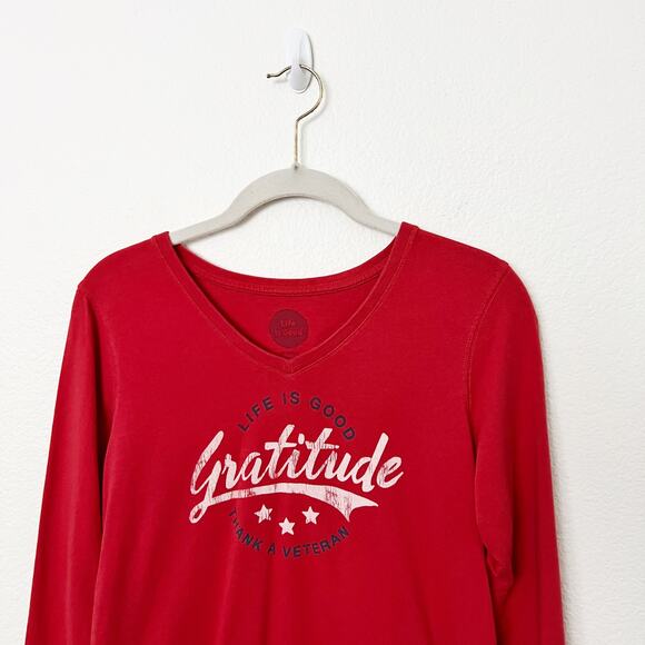 [Life Is Good] Gratitude Thank a Veteran Long Sleeve V-Neck T-Shirt Size Small S - Picture 9 of 12
